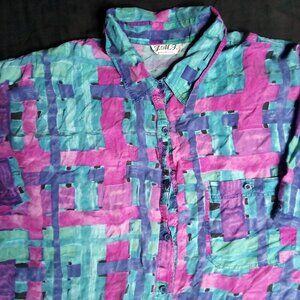 Vintage JMJ Abstract Geometric Silk Button Shirt